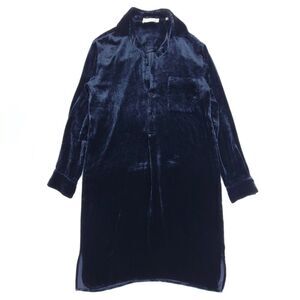 NEW Vince Silk Velvet Shirt Dress Coastal Long Sleeve Minimal Quiet Luxury Navy